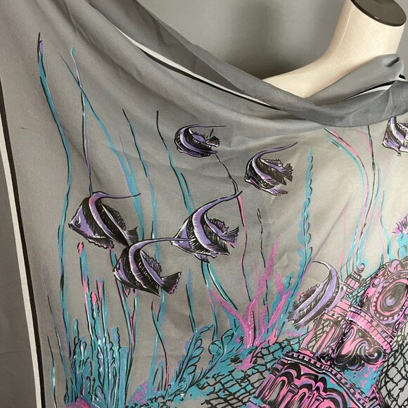Shipwreck Scarf Lightweight Sea Ocean Underwater Scene Fish Gray‎ Pink Large - Picture 10 of 12